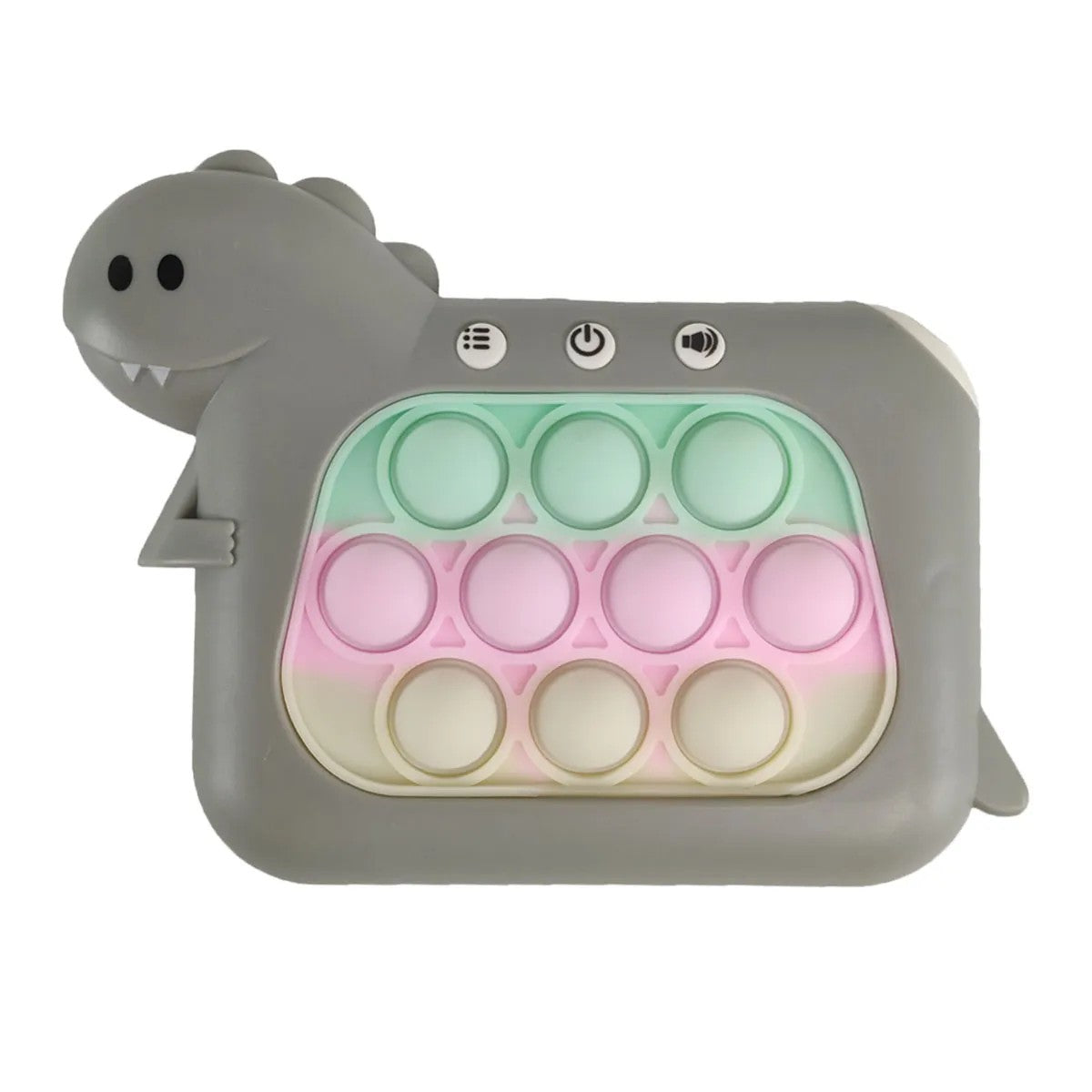 Jucarie Interactiva Pop It Whack A Mole, Consola Joc Memorie si Coordonare, Anti-Stres, 4 Moduri de Joc cu Lumini si Muzica, ABS si Silicon, Model Dinozaur, +3 Ani, Gri