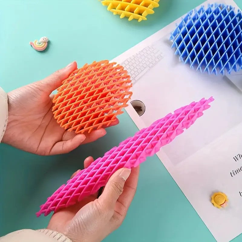 Jucarie Worm Fidget Anti Stres, Plasa Elastica Decompresie, Plastic, Multicolor, 10-24.5 cm