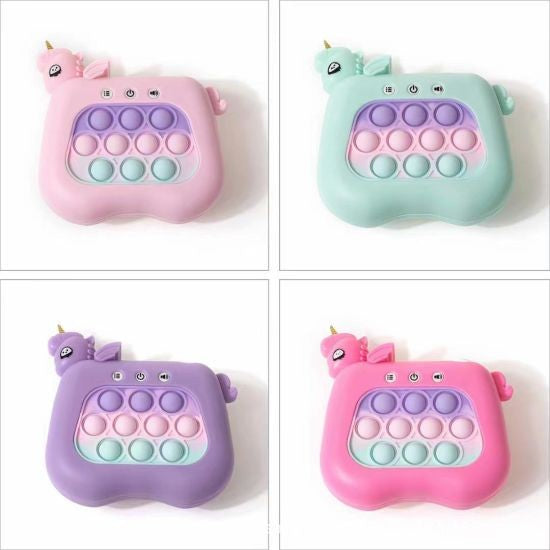 Jucarie Interactiva Pop It Whack A Mole, Consola Joc Memorie si Dexteritate, Anti-Stres cu 4 Moduri de Joc, Lumini si Muzica, ABS si Silicon, Model Unicorn, Mov