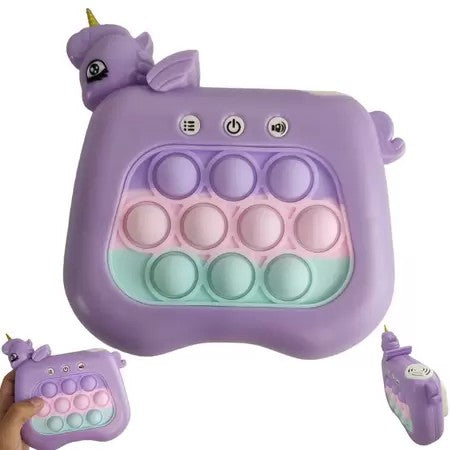 Jucarie Interactiva Pop It Whack A Mole, Consola Joc Memorie si Dexteritate, Anti-Stres cu 4 Moduri de Joc, Lumini si Muzica, ABS si Silicon, Model Unicorn, Mov