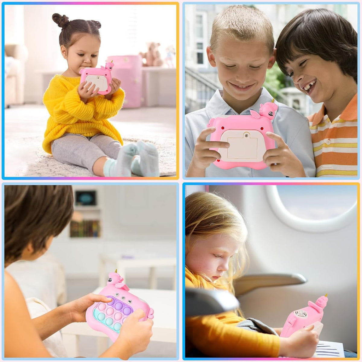 Jucarie Interactiva Pop It Whack A Mole, Consola Joc Memorie si Dexteritate, Anti-Stres cu 4 Moduri de Joc, Lumini si Muzica, ABS si Silicon, Model Unicorn, Mov