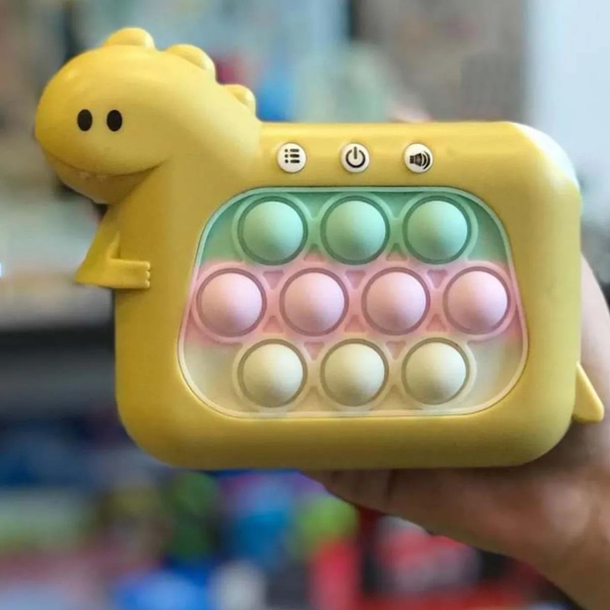 Jucarie Interactiva Pop It Whack A Mole, Consola Joc Anti-Stres cu 4 Moduri, Lumini si Muzica, ABS si Silicon, Model Dinozaur, +3 Ani, Galben