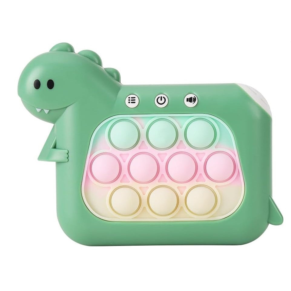 Jucarie Interactiva Pop It Whack A Mole, Consola Joc Quick Push Anti-Stres cu Lumini si Muzica, 4 Moduri de Joc, Dezvoltare Atentie, Material ABS si Silicon, Model Dinozaur, Verde, +3 Ani