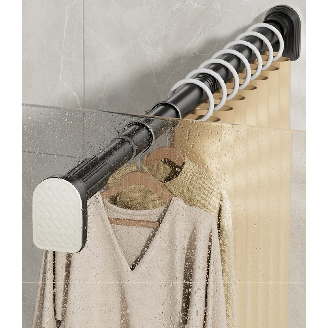 Bara Telescopica Multifunctionala, Extensibila 220-240 cm, Montare Fara Perforare, Otel Inoxidabil si ABS, Suport Haine sau Perdea Dus, Diametru 25 mm, Gri