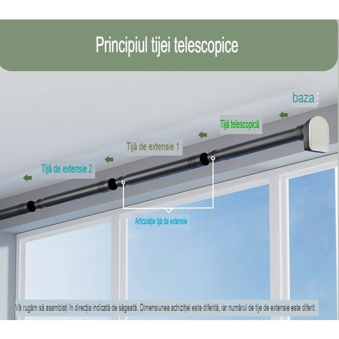 Bara Telescopica Multifunctionala, Extensibila 220-240 cm, Montare Fara Perforare, Otel Inoxidabil si ABS, Suport Haine sau Perdea Dus, Diametru 25 mm, Gri