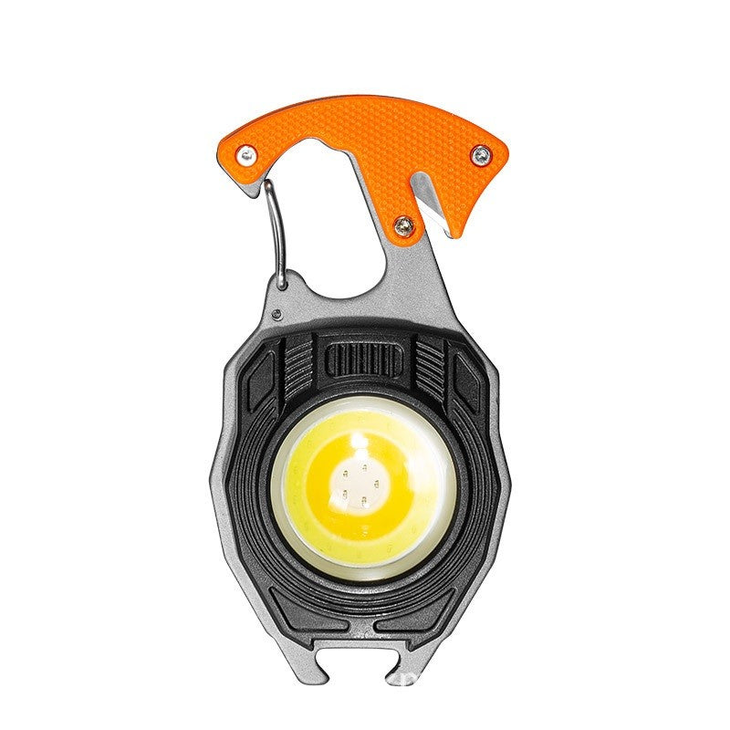 Breloc Multifunctional, Kit Supravietuire cu Lanterna LED COB 500 Lumeni, Bricheta, Fluier si Surubelnita, ABS si Aluminiu, Model W5147, Negru/Portocaliu