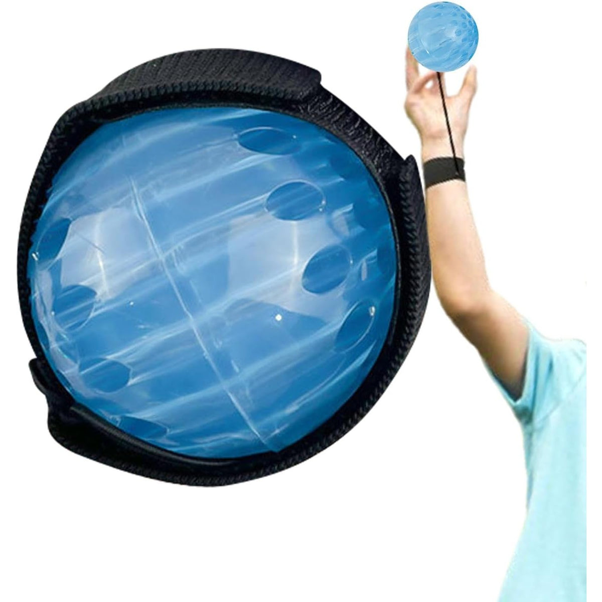 Minge Saltareata Crystal Ball, Jucarie Interactiva cu Lumini si Banda Elastica, Plastic, 6 cm, Albastru