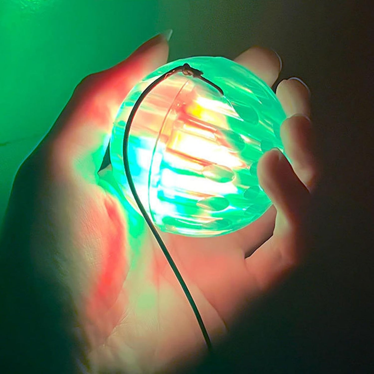 Minge Saltareata Crystal Ball, Jucarie Interactiva cu Lumini si Banda Elastica, Plastic, 6 cm, Albastru
