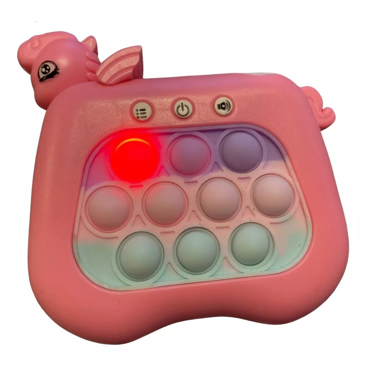 Jucarie Interactiva Pop It Whack A Mole, Consola Joc Memorie si Antistres, 4 Moduri de Joc cu Lumini si Muzica, ABS si Silicon, Model Unicorn, Roz, +3 Ani