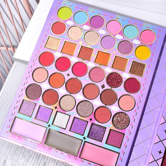 Kevin & Coco Set Machiaj Complet Violet Fairy, Trusa Cosmetice cu 42 Farduri Ochi, 3 Blush, 6 Rujuri si 6 Iluminatoare, Formule Pigmentate si Cruelty-Free, 51 Culori, 19.5 x 24.5 x 2.5 cm