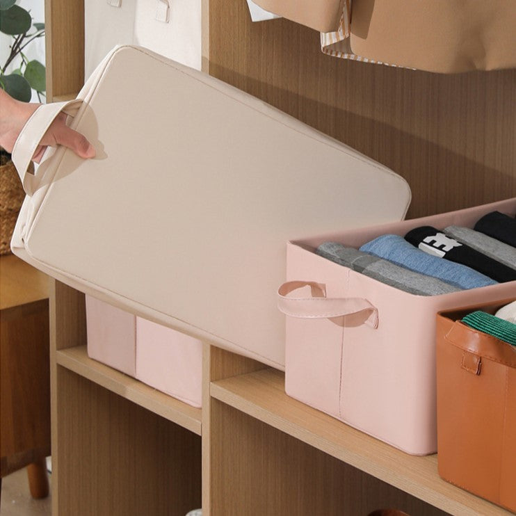 Cutie de Depozitare Tip Cos, Organizator Pliabil pentru Haine si Jucarii, Cadru Metalic si Manere, Piele Ecologica, 26 l, 47x28x20 cm, Roz