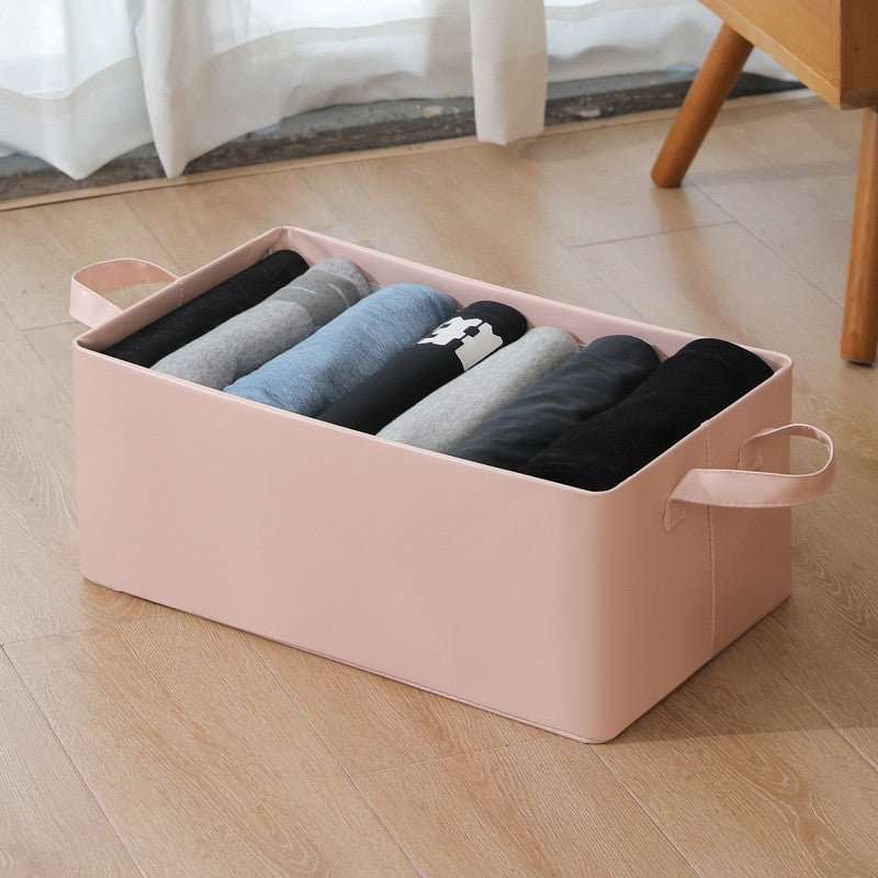 Cutie de Depozitare Tip Cos, Organizator Pliabil pentru Haine si Jucarii, Cadru Metalic si Manere, Piele Ecologica, 26 l, 47x28x20 cm, Roz