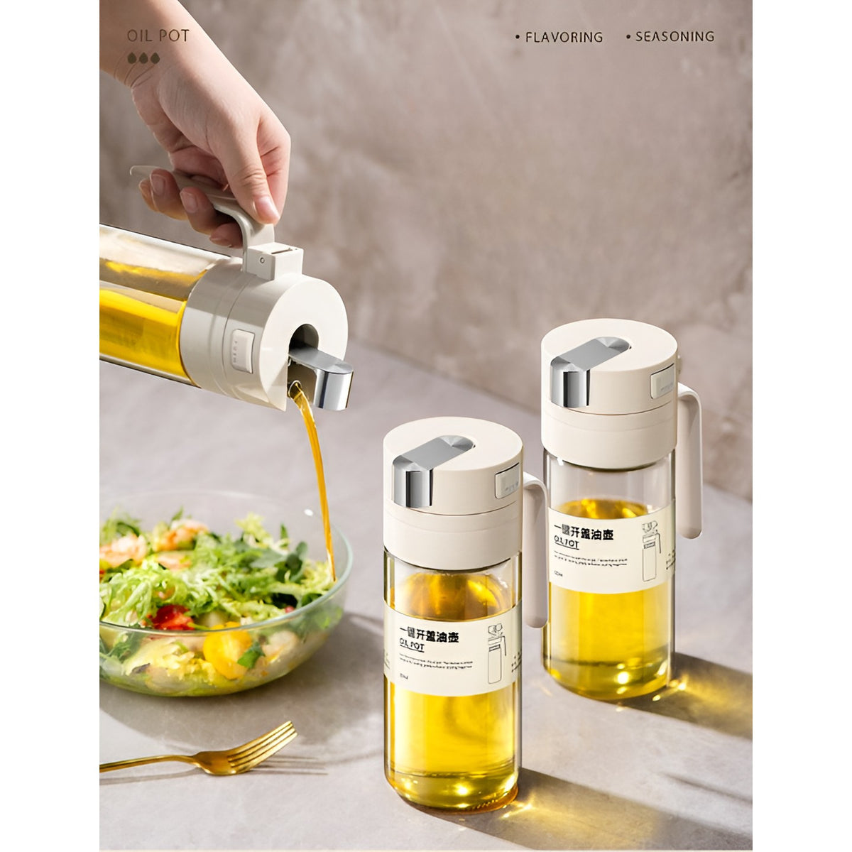 Dispenser Pentru Ulei Si Otet, Deschidere Automata Gravitationala, Control Precis, Din Sticla Borosilicata, 550 ml, 12x7.6x20.5 cm, Alb