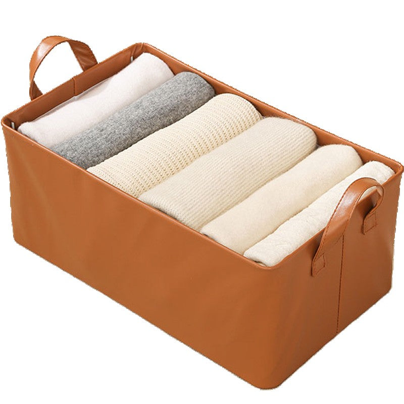 Cutie Depozitare Tip Cos, Organizator Pliabil Haine si Jucarii, Cadru Metalic si Manere, Piele Ecologica, 26 l, 47x28x20 cm, Maro