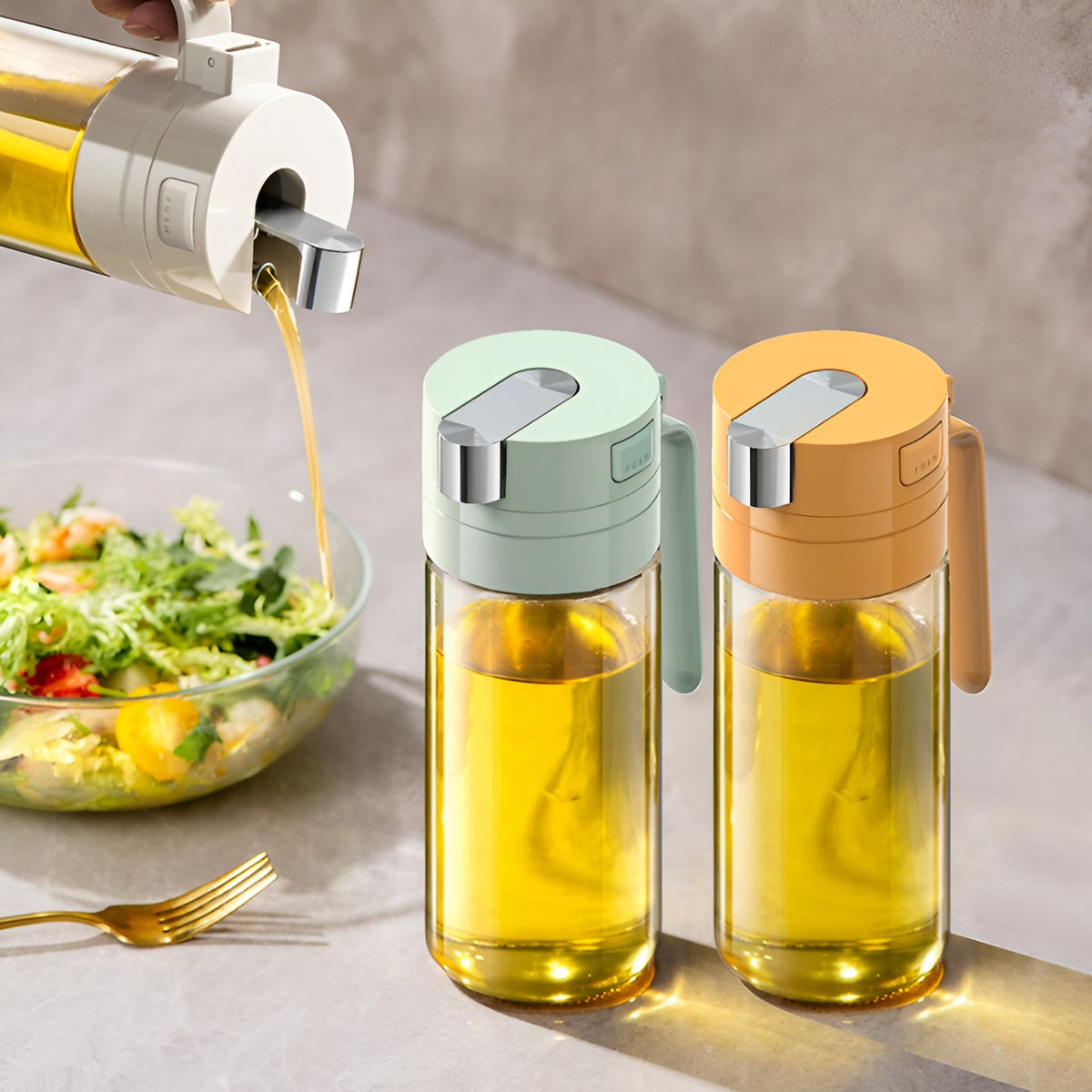 Dispenser Ulei Si Otet, Capac Cu Deschidere Automata Gravitationala, Sticla Borosilicata, Rezistent La Scurgeri, 550 ml, Verde
