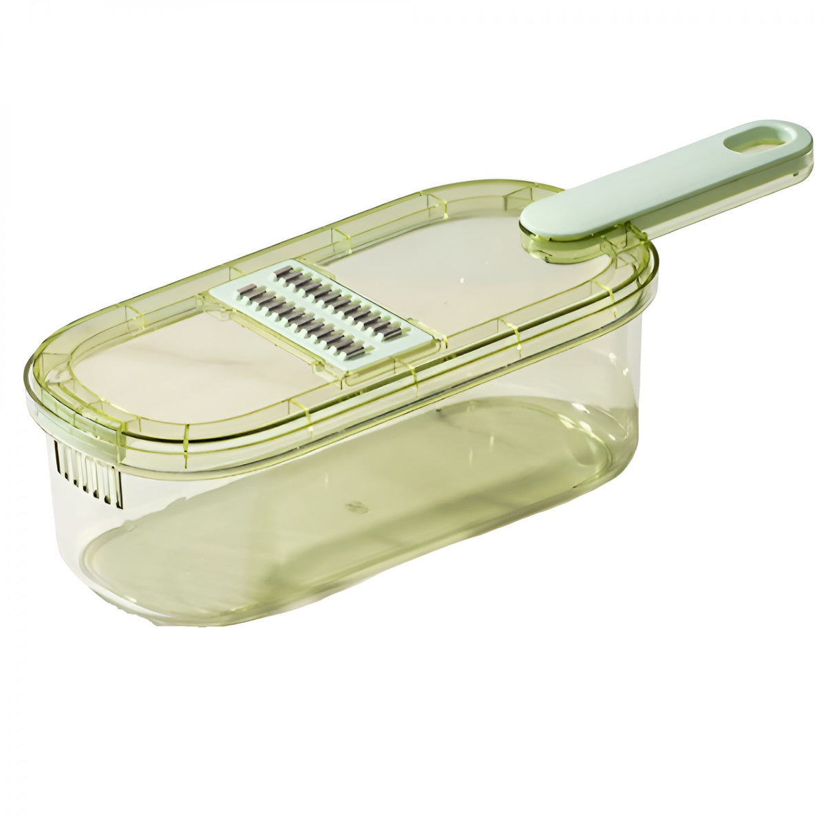 Feliator Multifunctional pentru Legume si Fructe, 6 in 1 cu 9 Piese, Lame din Otel Inoxidabil si Recipient de Stocare, Protectie Mana, ABS, 35x12x9.4 cm, Verde