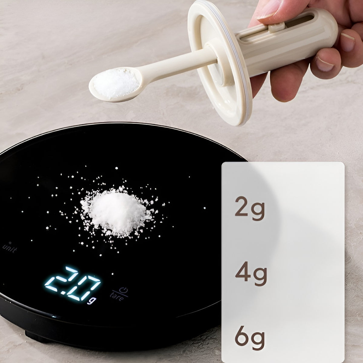 Borcan Depozitare Condimente, Recipient Sticla cu Capac si Lingura Telescopica Incorporata, Inchidere Etansa cu Inel Silicon, 300 ml, Gri