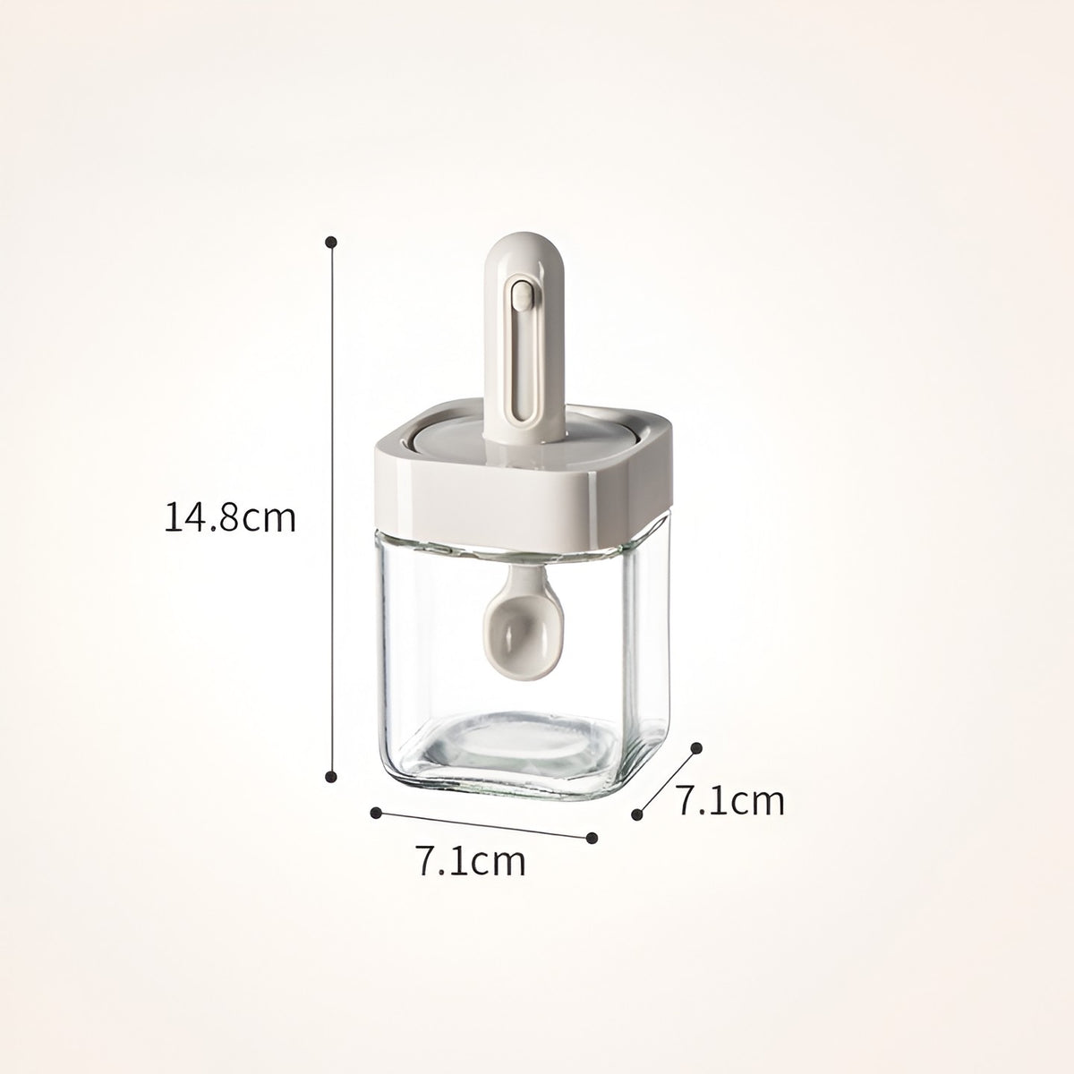 Borcan Depozitare Condimente, Recipient Sticla cu Capac si Lingura Telescopica Incorporata, Inchidere Etansa cu Inel Silicon, 300 ml, Gri