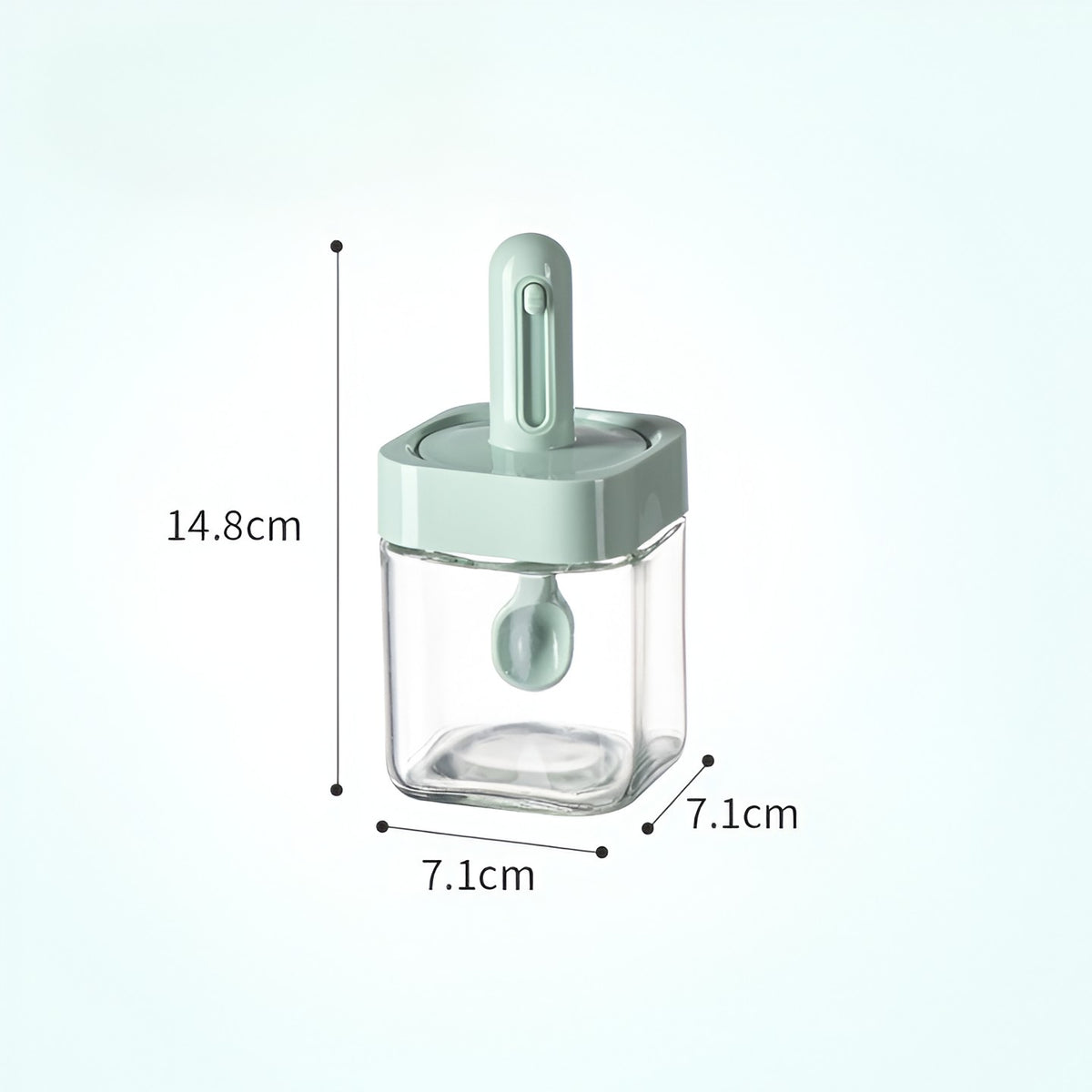 Borcan Condimente din Sticla, Recipient Depozitare cu Lingura Telescopica si Capac Ermetic, Inel Silicon, 300 ml, Verde