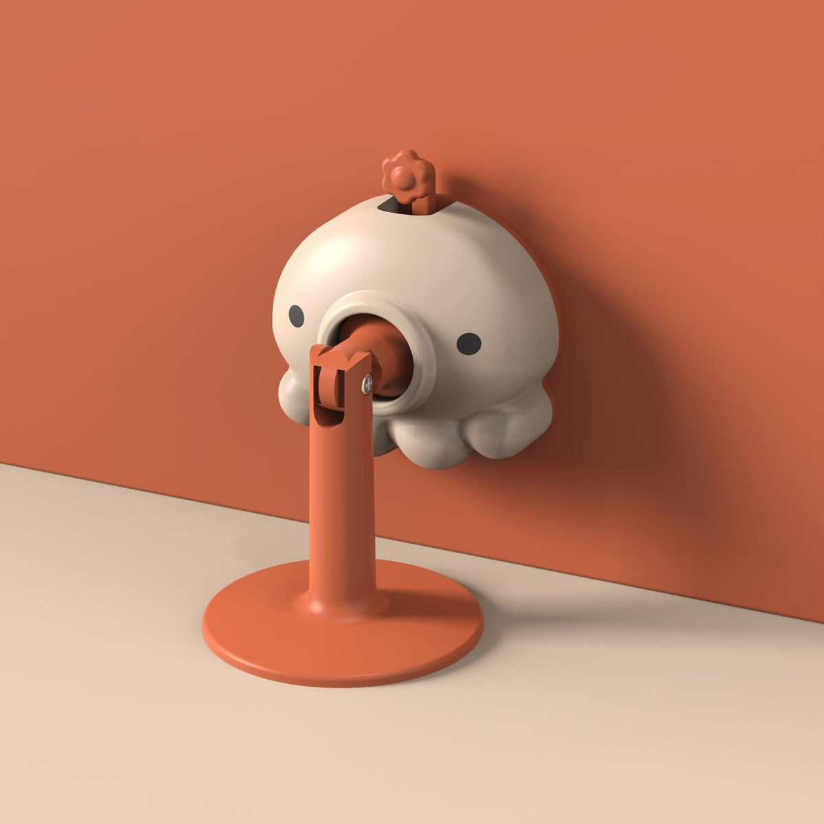 Opritor De Ușă Anti-Coliziune, Amortizor Zgomot Cu Ventuză Și Protecție Perete, Design Animat, Silicon Și ABS, 5.5 x 5.5 x 5.5 cm, Portocaliu