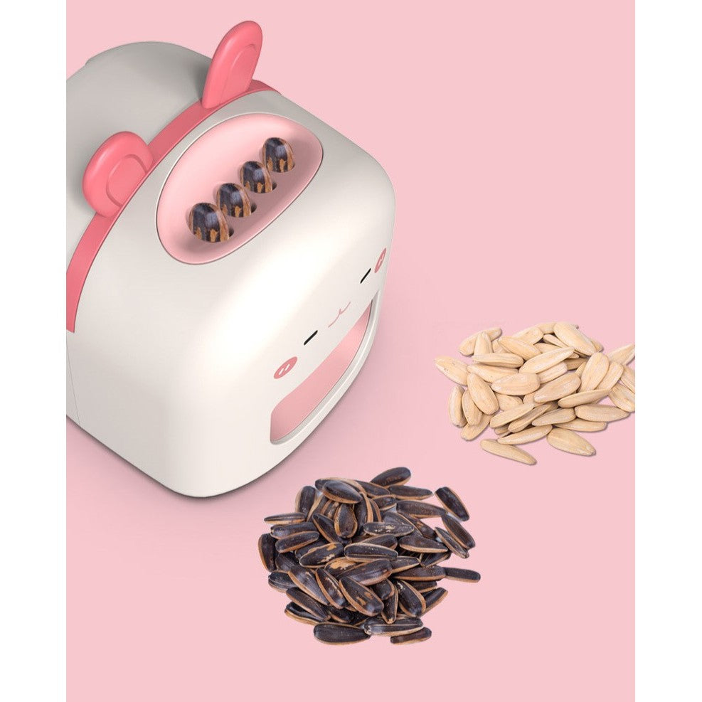 Mașină Electrică de Decojit Semințe de Floarea Soarelui, Deschizător Automat cu 4 Orificii, Protecție Dinți, Încărcare USB, Design Iepuraș, Material ABS, 9.7x10x8.6 cm, Alb