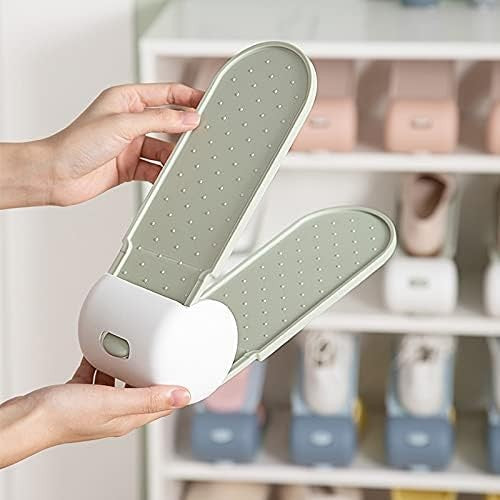 Suport Pantofi Reglabil, Organizator Incaltaminte cu Doua Straturi pentru Economisire Spatiu, Plastic Antiderapant, 28x18x11 cm, Verde