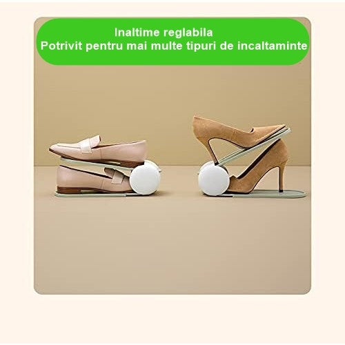 Suport Pantofi Reglabil, Organizator Incaltaminte cu Doua Straturi pentru Economisire Spatiu, Plastic Antiderapant, 28x18x11 cm, Verde