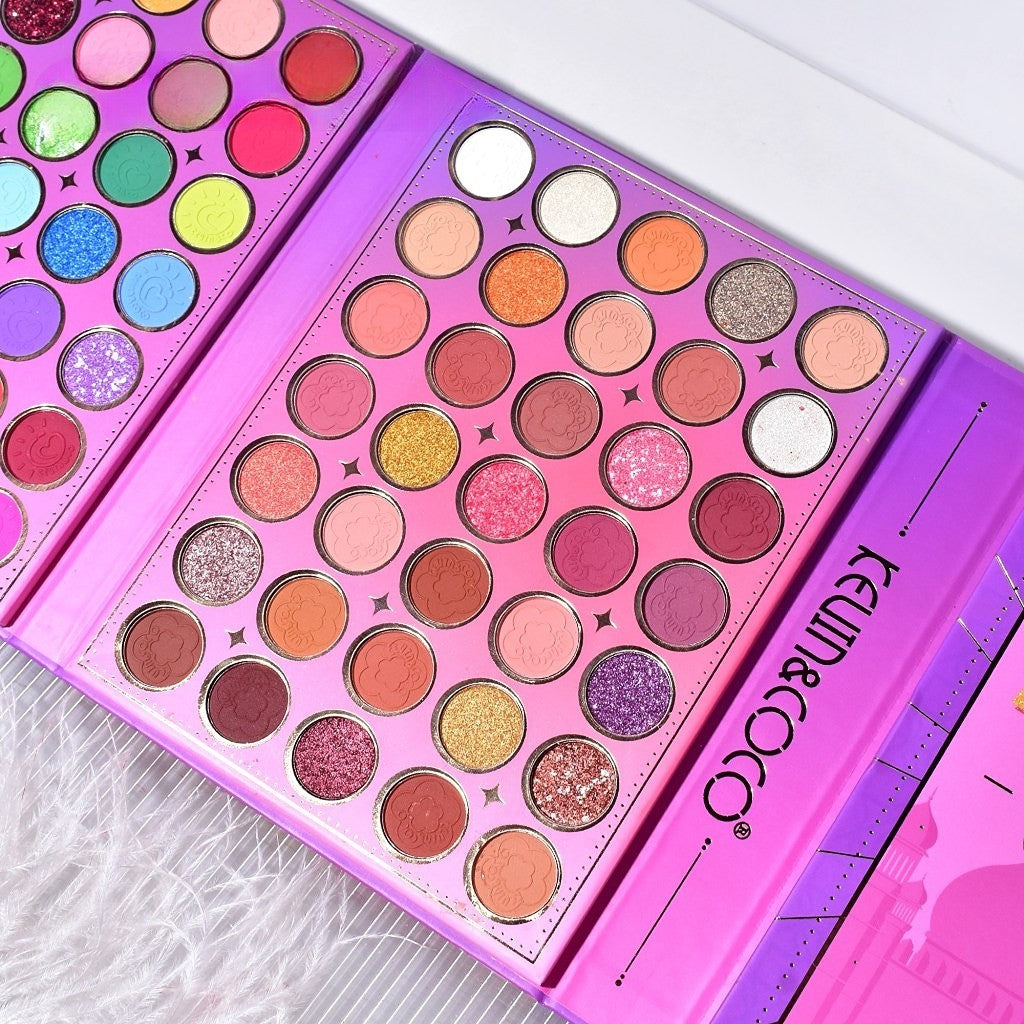 Kevin & Coco Paleta de Machiaj Girl Power, Set Complet 117 Culori cu 105 Farduri de Pleoape, 6 Iluminatoare și 6 Blush-uri Cresoase, Finisaj Mat și Sidefat, 19 x 14.8 x 3.4 cm