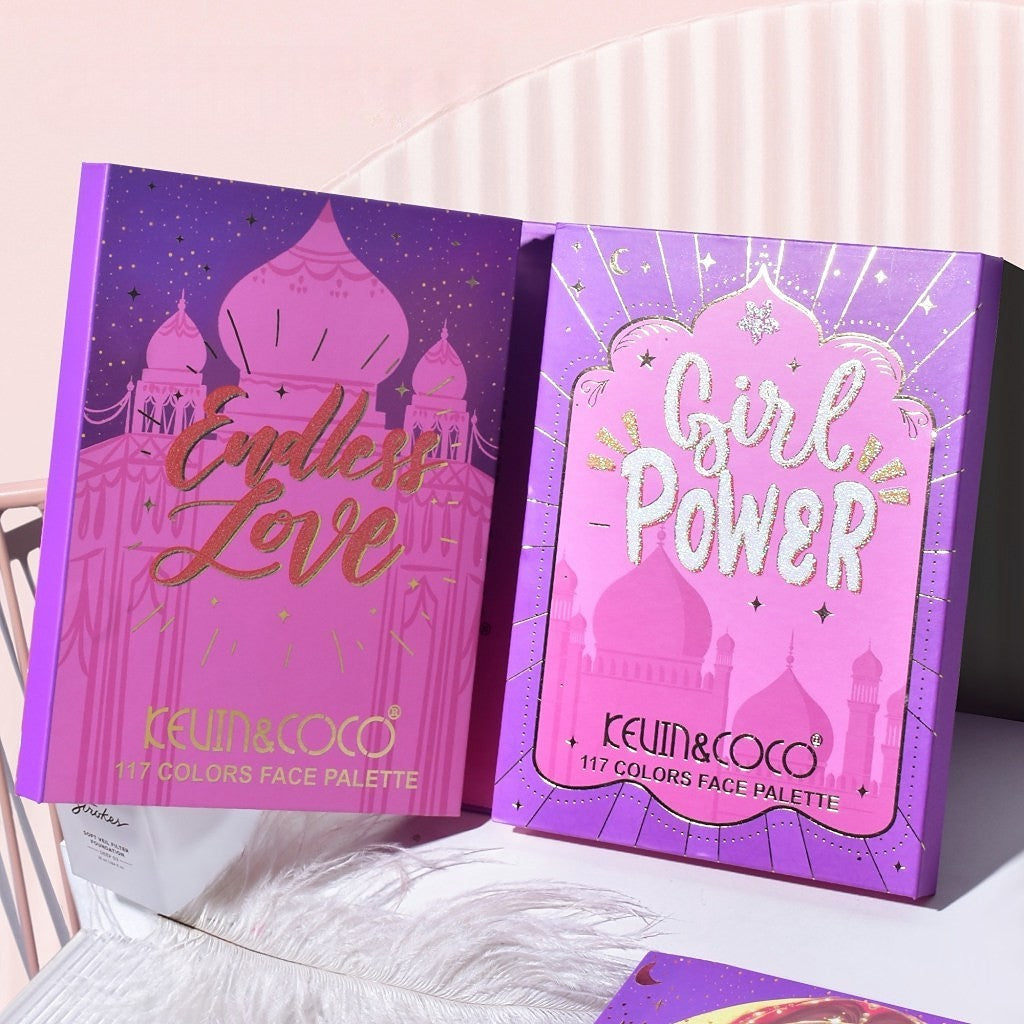 Kevin & Coco Paleta de Machiaj Girl Power, Set Complet 117 Culori cu 105 Farduri de Pleoape, 6 Iluminatoare și 6 Blush-uri Cresoase, Finisaj Mat și Sidefat, 19 x 14.8 x 3.4 cm