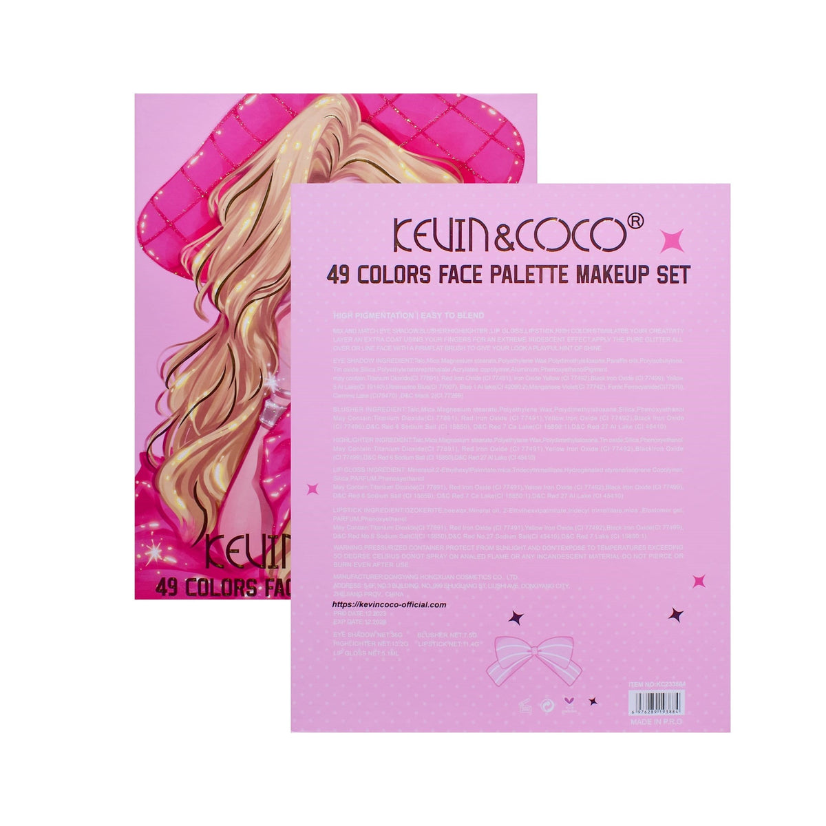 Kevin & Coco Set Machiaj Complet Butterfly Dream Girl, Paleta 49 Culori cu Farduri Ochi, Rujuri, Blush si Iluminator, Pigmentat si Rezistent, 24.7 x 19.7 x 2.7 cm