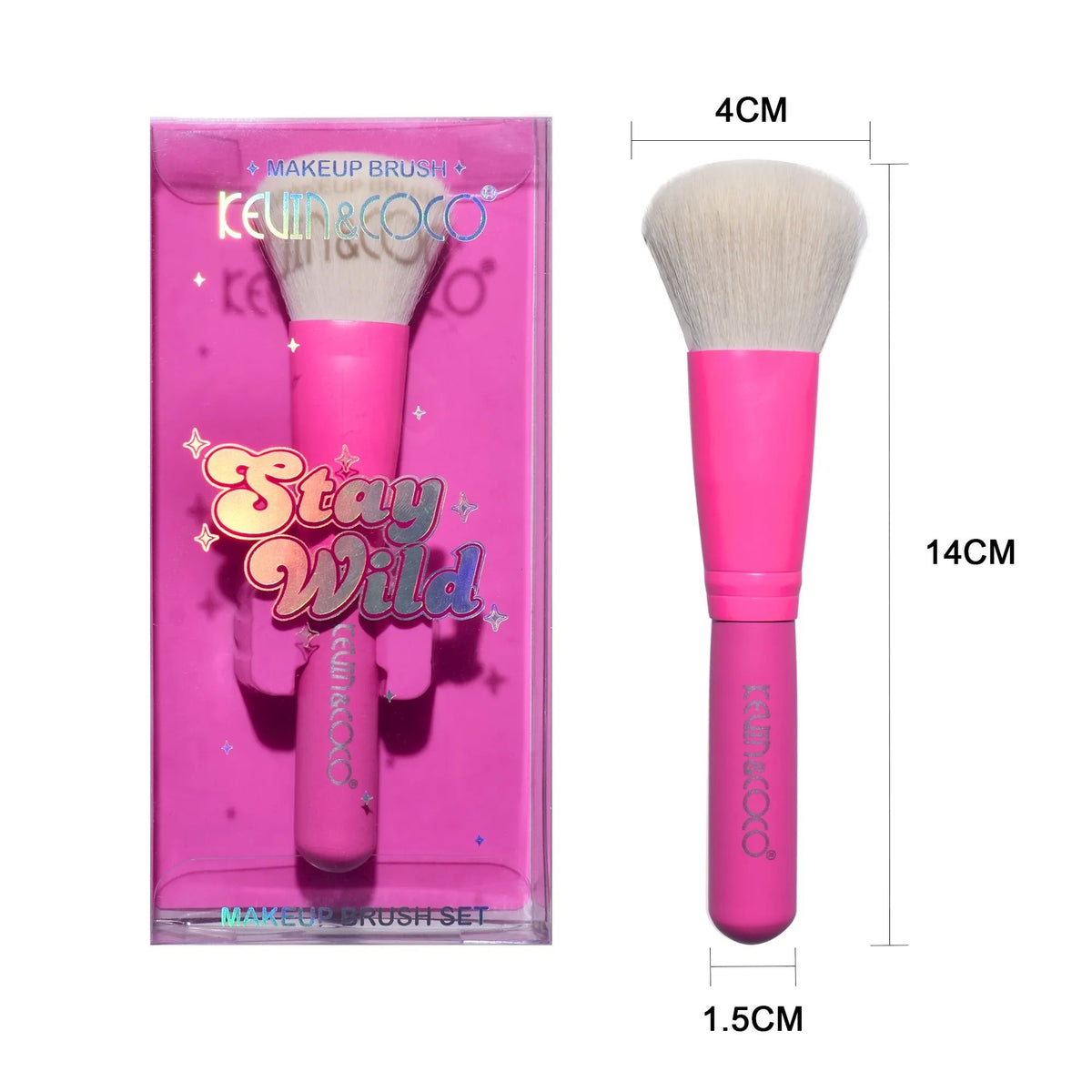 Kevin & Coco Pensula de Machiaj Stay Wild, Peri Sintetici si Maner Ergonomic, Roz, 14 x 4 x 1.5 cm