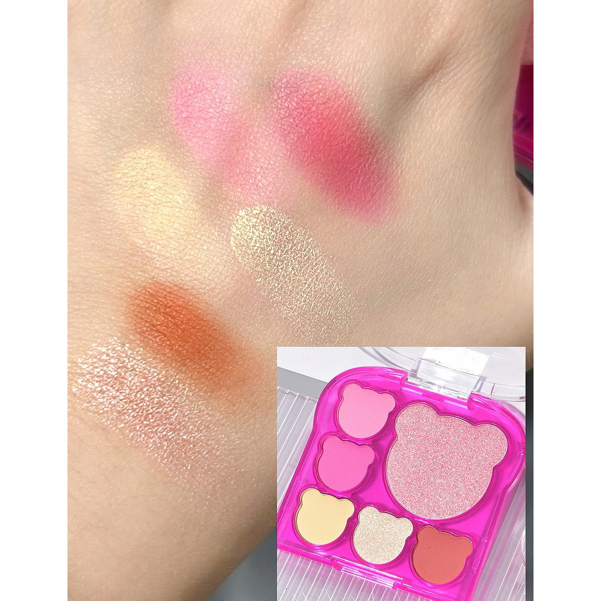 Kevin & Coco Set Machiaj Pink Bear, Paleta Farduri de Ochi, Rujuri, Gloss si Blush, Textura Mata si Lucioasa, Roz, 6 Piese