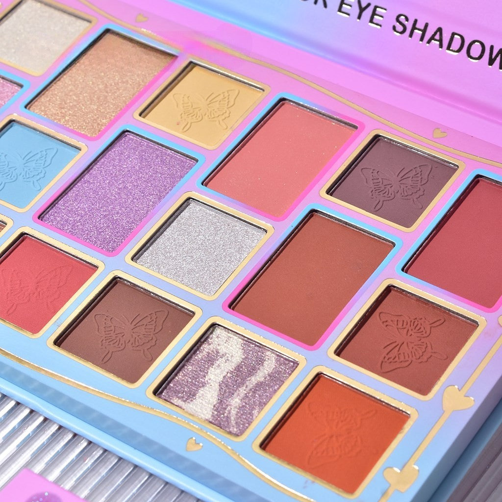 Kevin & Coco Paleta Fard De Pleoape Pink & Blue, 18 Culori Mate Sidefate Si Glitter, Textura Catifelata, Pigmentata, Cruelty-Free, 19.3 x 12 x 1.4 cm