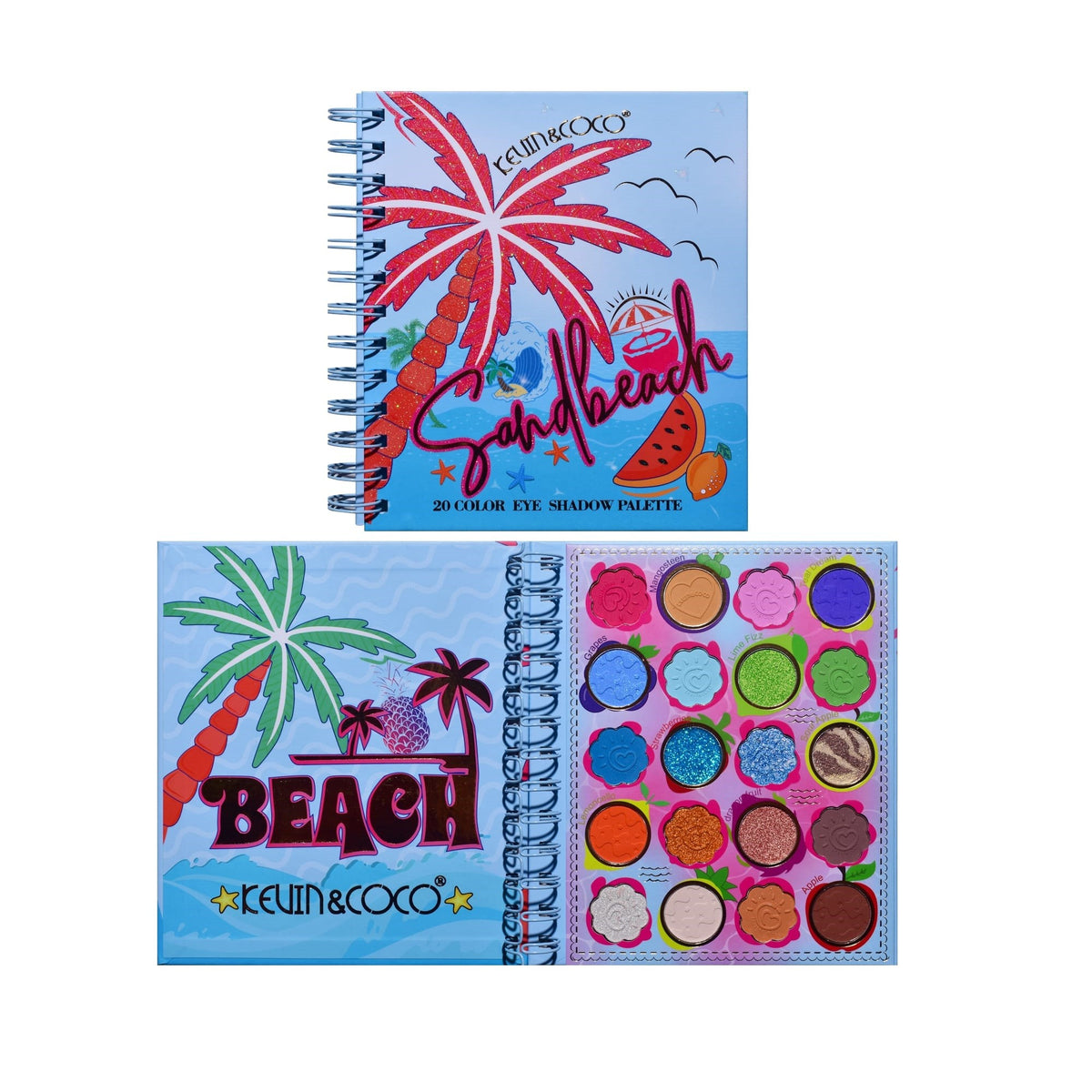 Paleta Machiaj Kevin & Coco Colour Fruit Party, Fard de Pleoape Mat Sidefat si Glitter, Pigmentare Intensa, Textura Catifelata, Cruelty-Free, 20 Culori, 15.3 x 17.4 cm