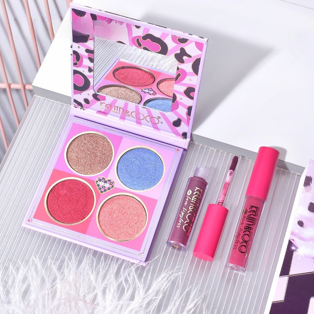 Kevin & Coco Set Machiaj Complet Vanilla Queen, Paleta 18 Farduri de Pleoape Mate si Glitter, 4 Iluminatoare, 2 Rujuri Lichide, Pigment Intens, Cruelty-Free, 22 Culori, 19.7 x 21.2 x 2.5 cm