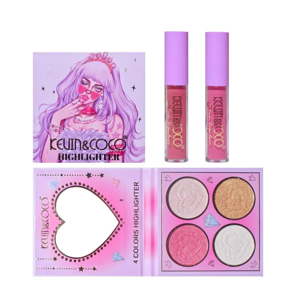 Kevin & Coco Set Machiaj Complet Vanilla Queen, Paleta 18 Farduri de Pleoape Mate si Glitter, 4 Iluminatoare, 2 Rujuri Lichide, Pigment Intens, Cruelty-Free, 22 Culori, 19.7 x 21.2 x 2.5 cm