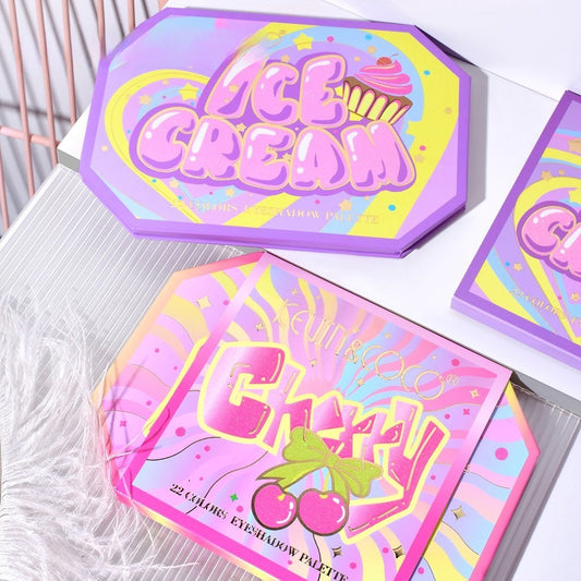 Kevin & Coco Paleta de Machiaj Violet Ice Cream, Fard de Pleoape cu 22 Culori Mate Sidefate si Glitter, Textura Catifelata, 19 x 13.7 x 1.3 cm