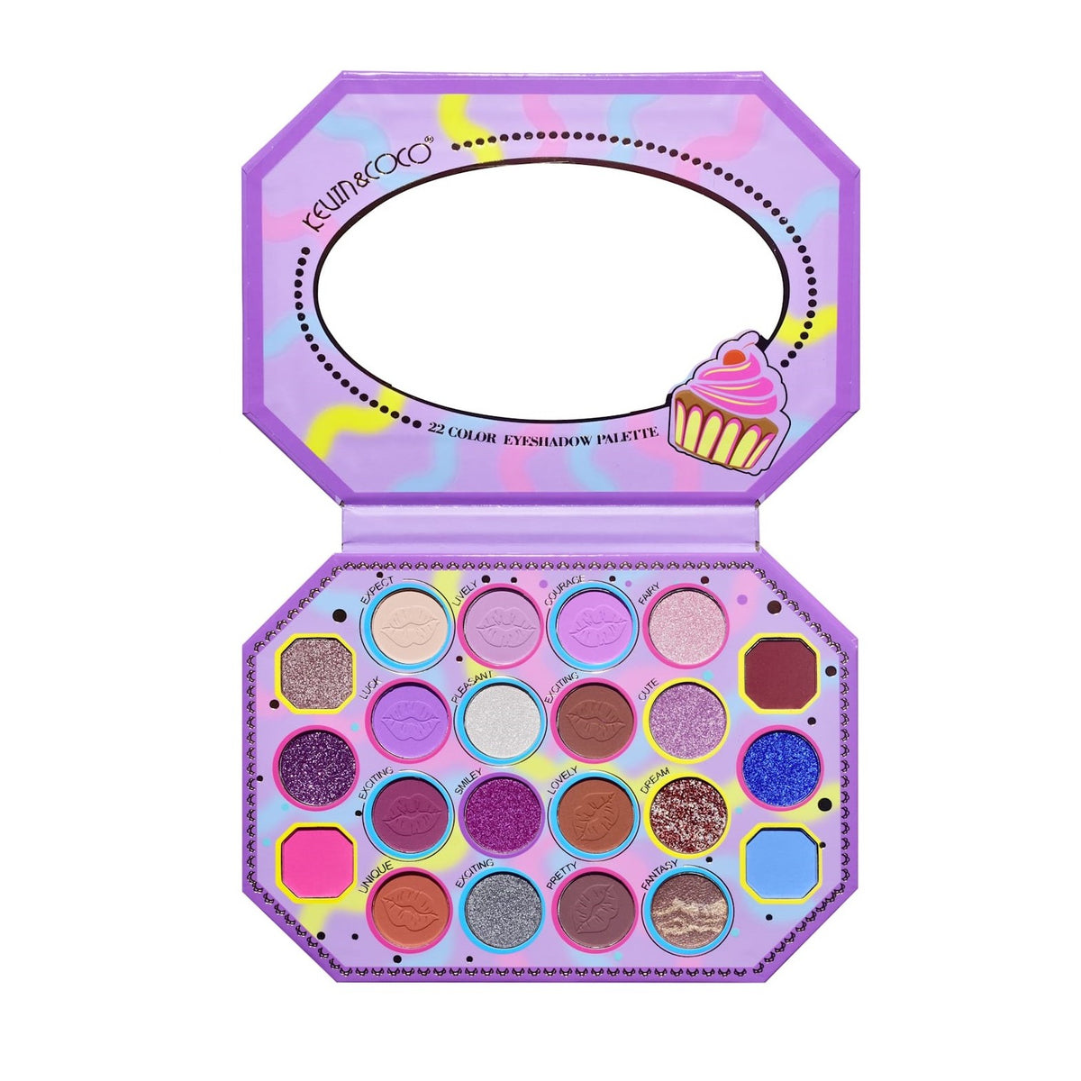 Kevin & Coco Paleta de Machiaj Violet Ice Cream, Fard de Pleoape cu 22 Culori Mate Sidefate si Glitter, Textura Catifelata, 19 x 13.7 x 1.3 cm