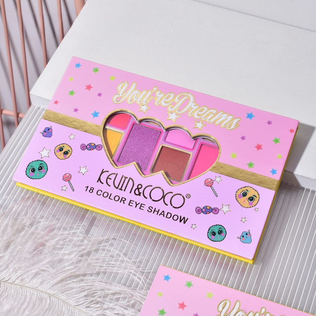 Kevin & Coco Paleta Fard De Pleoape Candy Star, 18 Culori Mate Sidefate Si Glitter, Pigmentat Cruelty-Free, Multicolor, 173 g