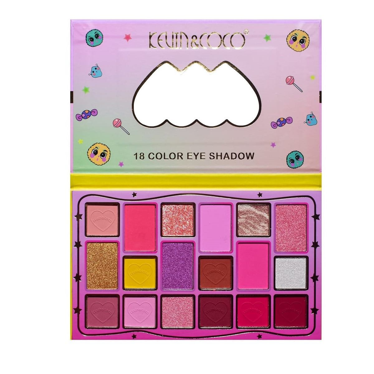 Kevin & Coco Paleta Fard De Pleoape Candy Star, 18 Culori Mate Sidefate Si Glitter, Pigmentat Cruelty-Free, Multicolor, 173 g
