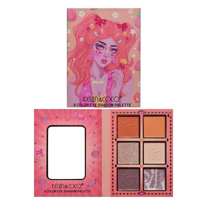 Paleta Machiaj Kevin & Coco Pink Barbie Girl, Fard de Pleoape cu 6 Culori Mate si Sidefate, Textura Catifelata cu Glitter, Ambalaj Model Flower Girl, 11.3 x 8.2 x 1.3 cm
