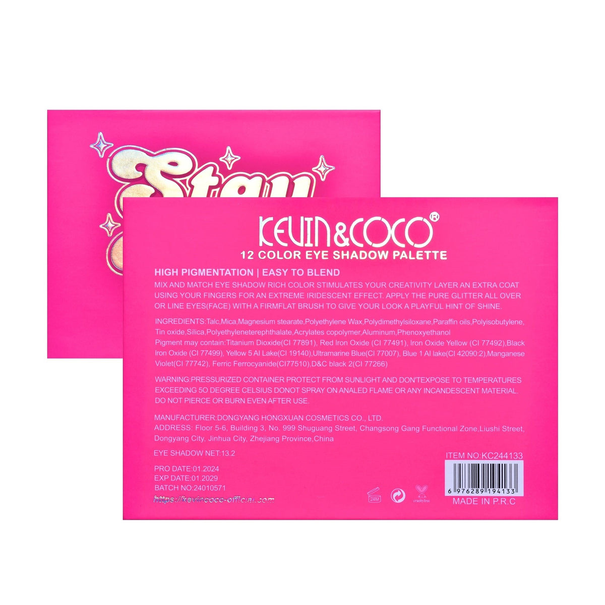 Kevin & Coco Paleta Machiaj Stay Wild, Fard de Pleoape Intens Pigmentat, Texturi Mate Sidefate si Glitter, 12 Culori, 13.2 g