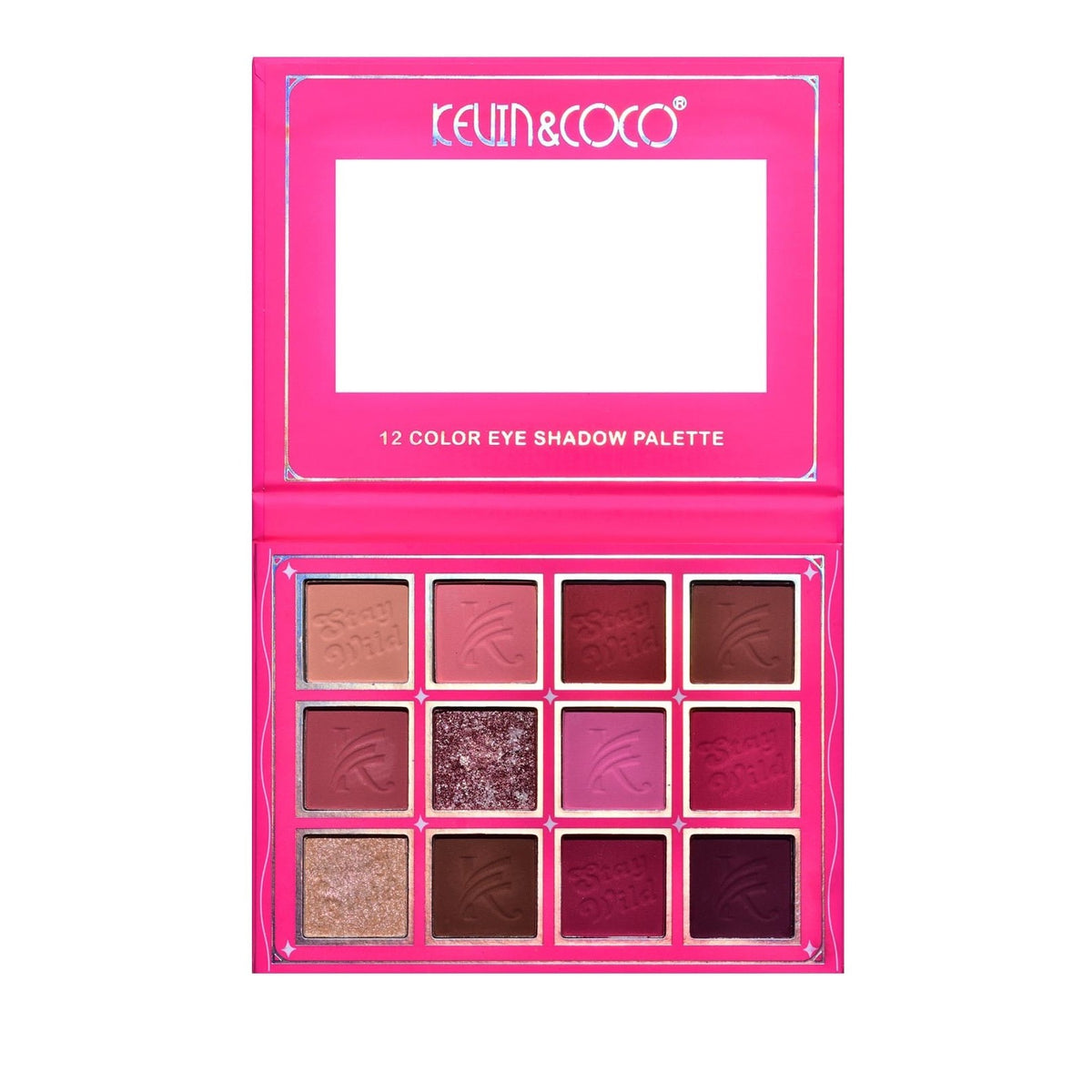 Kevin & Coco Paleta Machiaj Stay Wild, Fard de Pleoape Intens Pigmentat, Texturi Mate Sidefate si Glitter, 12 Culori, 13.2 g