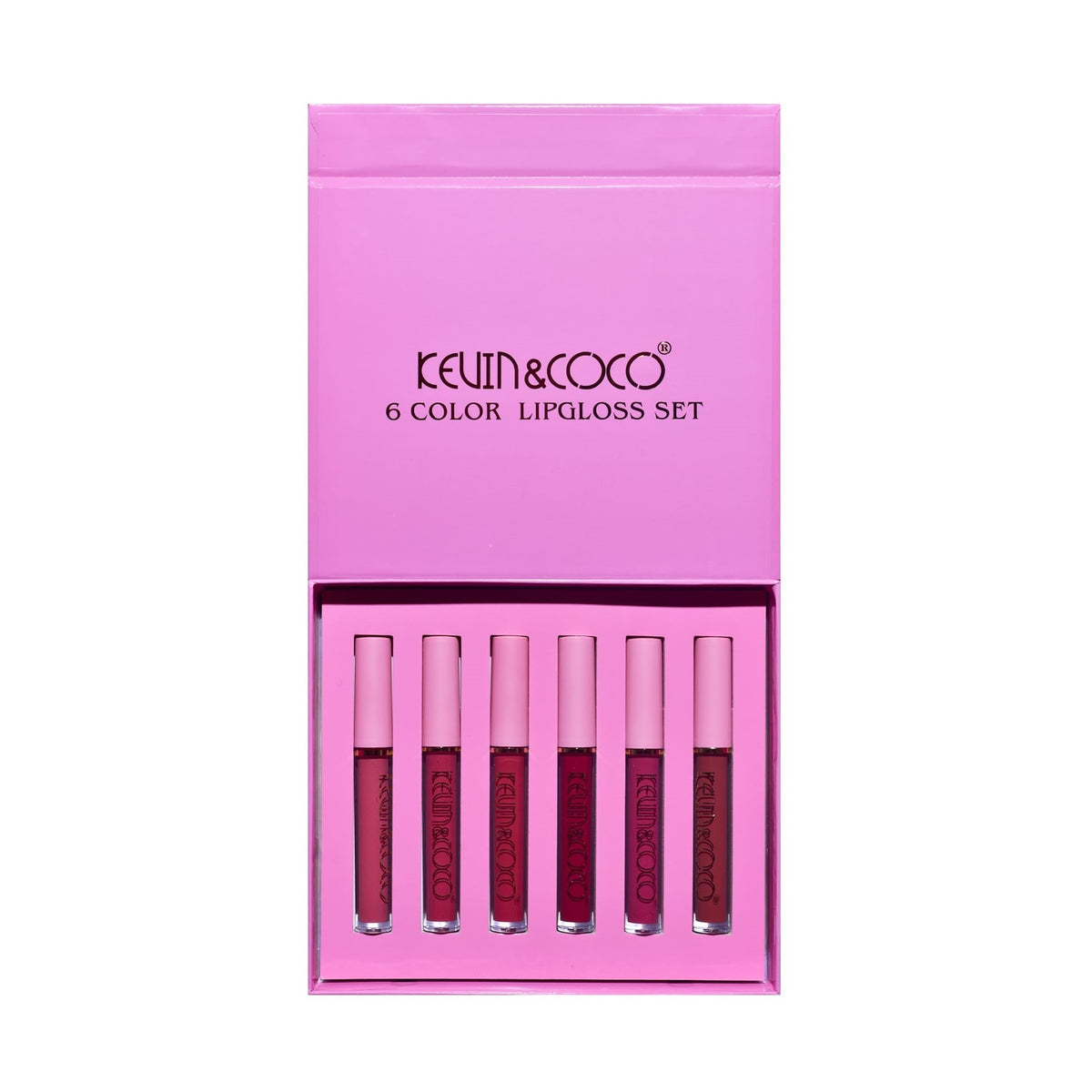 Kevin & Coco Set de Buze Pink Girl, Kit cu 6 Gloss-uri de Buze Lichide, Efect Catifelat si Lucios, Formula Cruelty-Free, Nuante Roz si Maro, 10.2 ml