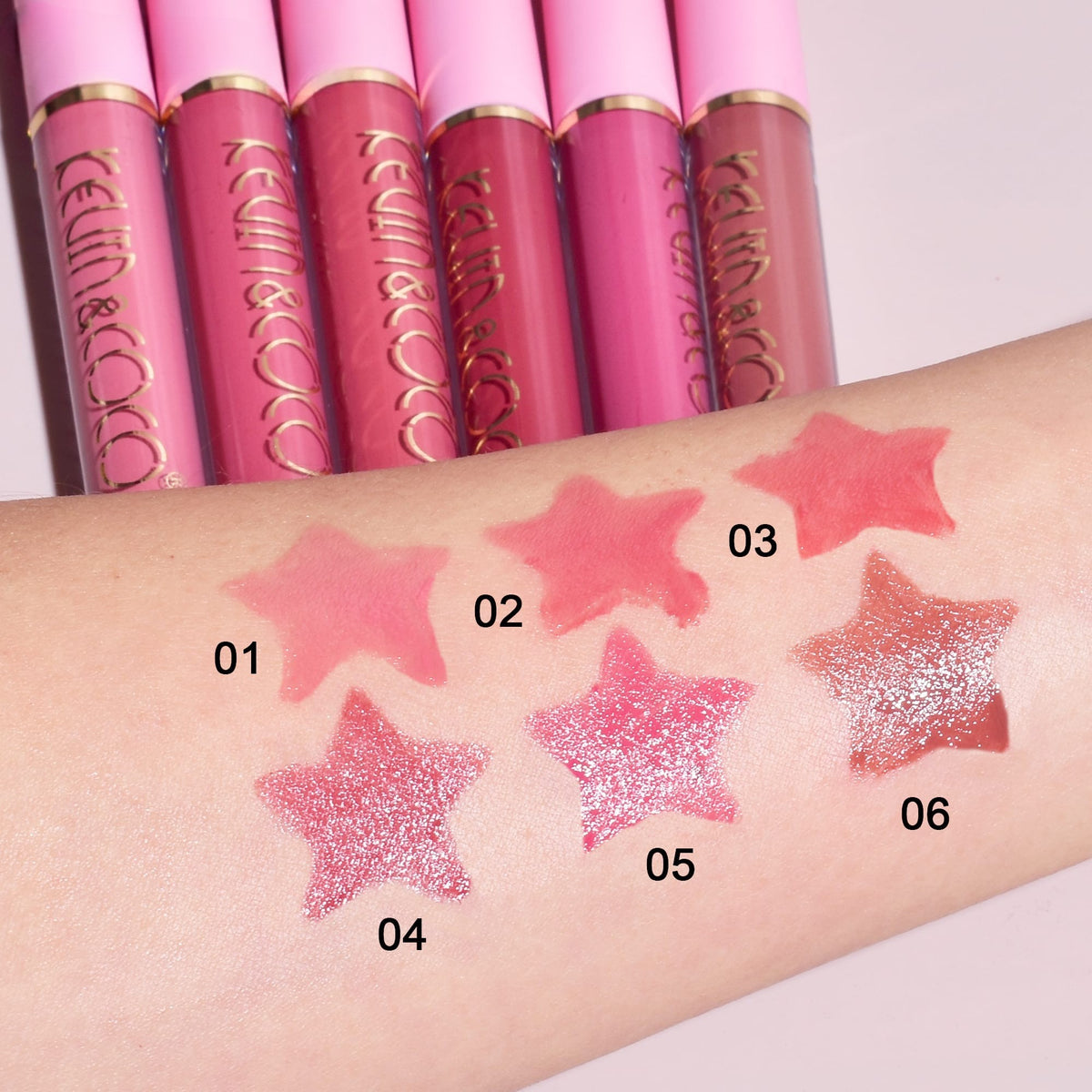 Kevin & Coco Set de Buze Pink Girl, Kit cu 6 Gloss-uri de Buze Lichide, Efect Catifelat si Lucios, Formula Cruelty-Free, Nuante Roz si Maro, 10.2 ml