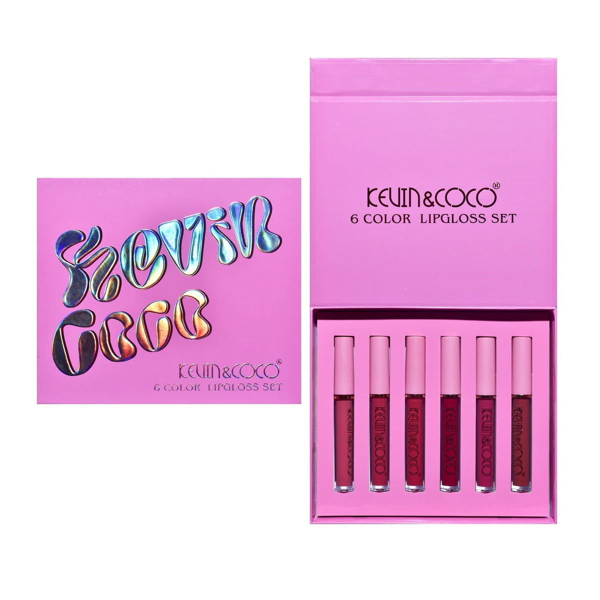 Kevin & Coco Set de Buze Pink Girl, Kit cu 6 Gloss-uri de Buze Lichide, Efect Catifelat si Lucios, Formula Cruelty-Free, Nuante Roz si Maro, 10.2 ml