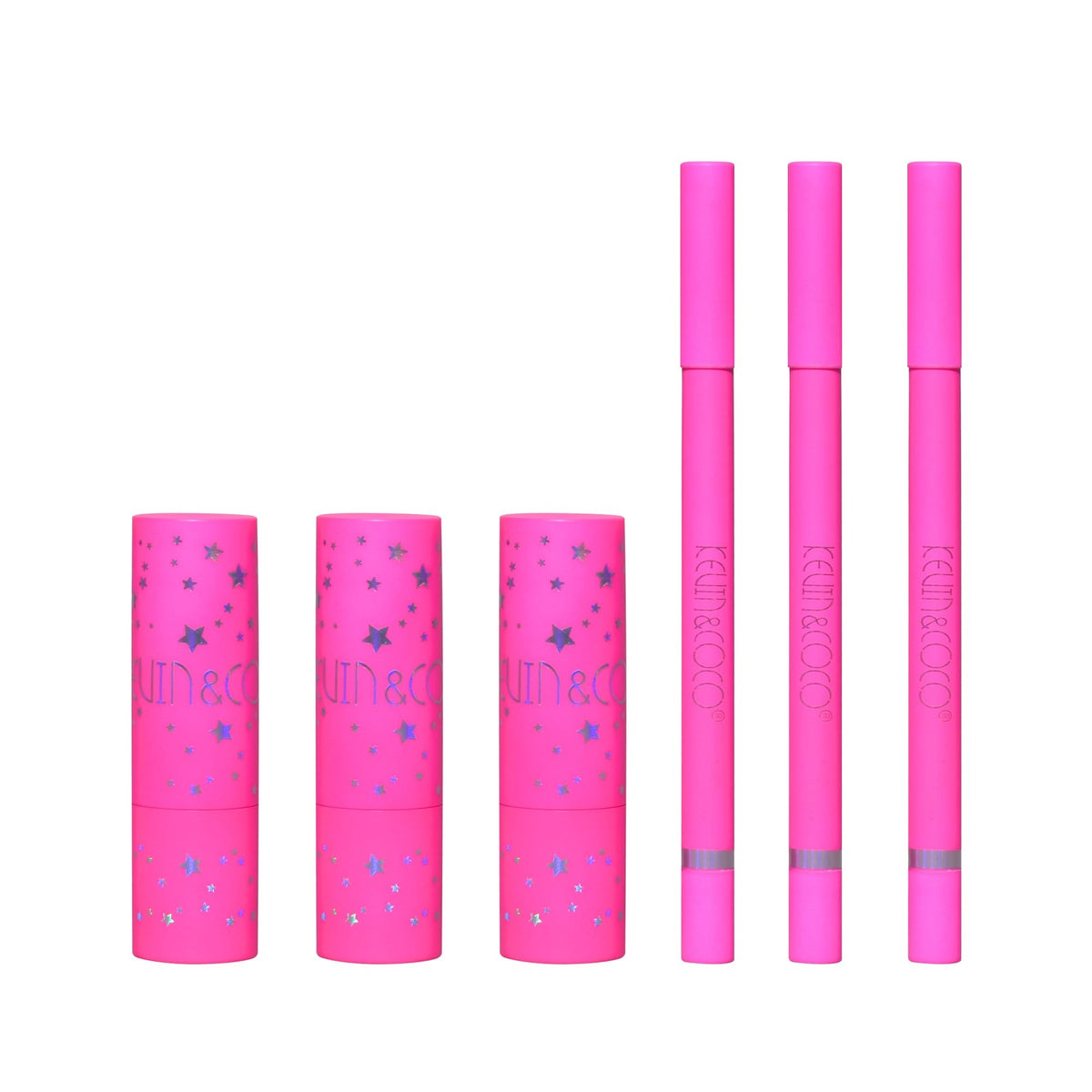 Kevin & Coco Set Buze Stay Wild, 3 Rujuri Hidratante si 3 Creioane Contur, Finisaj Catifelat, Formula Cruelty-Free, Nuante Calde, 6 Piese