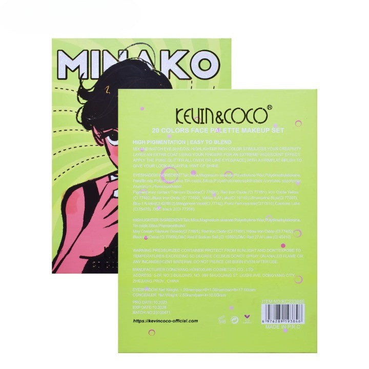 Kevin&Coco Paletă Machiaj Green Girl, Fard de Pleoape și Blush, Pigment Intens, 20 Culori, Verde