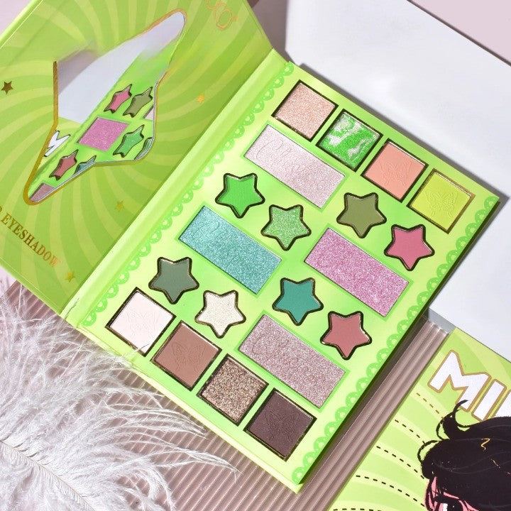 Kevin&Coco Paletă Machiaj Green Girl, Fard de Pleoape și Blush, Pigment Intens, 20 Culori, Verde