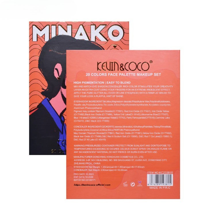 Kevin&Coco Paletă Machiaj Orange Girl, 20 Culori Fard de Pleoape și Blush, Pigmentată, Portocaliu, 1 Bucatǎ